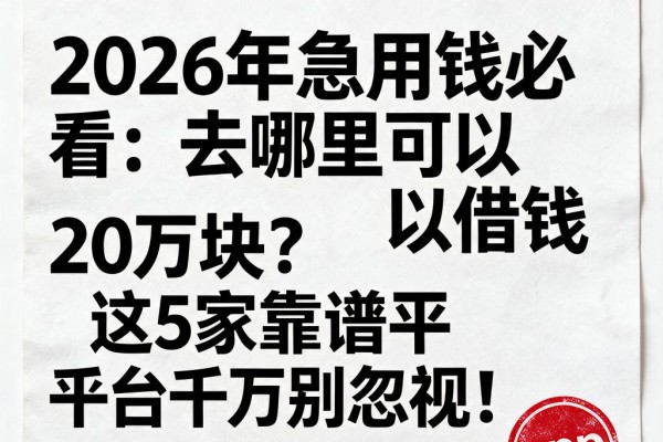 2026年急用钱必看：去哪里可以借钱20万块？这5家靠谱平台千万别忽视！