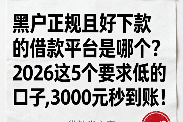 黑户正规且好下款的借款平台是哪个?2026这5个要求低的口子,3000元秒到账!