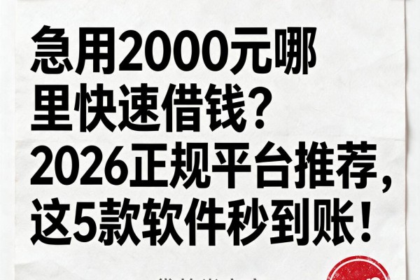 急用2000元哪里快速借钱?2026正规平台推荐,这5款软件秒到账!