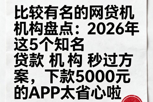 比较有名的网贷机构盘点:2026年这5个知名贷款机构秒过方案,下款5000元的APP太省心啦
