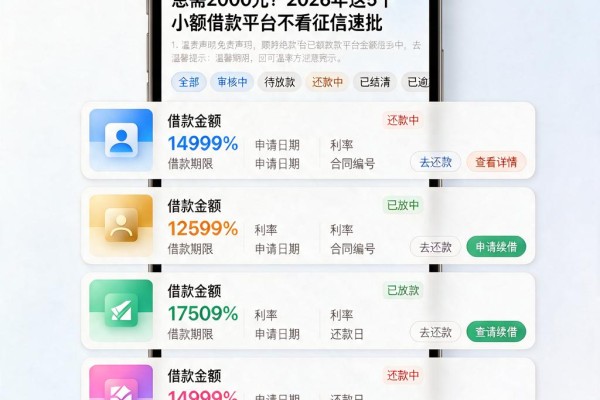 急需2000元?2026年这5个小额借款平台不看征信速批