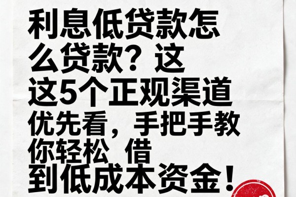 利息低贷款怎么贷款?这5个正规渠道优先看,手把手教你轻松借到低成本资金!