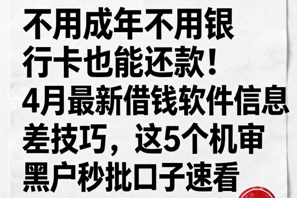 不用成年不用银行卡也能还款！4月最新借钱软件信息差技巧，这5个机审黑户秒批口子速看