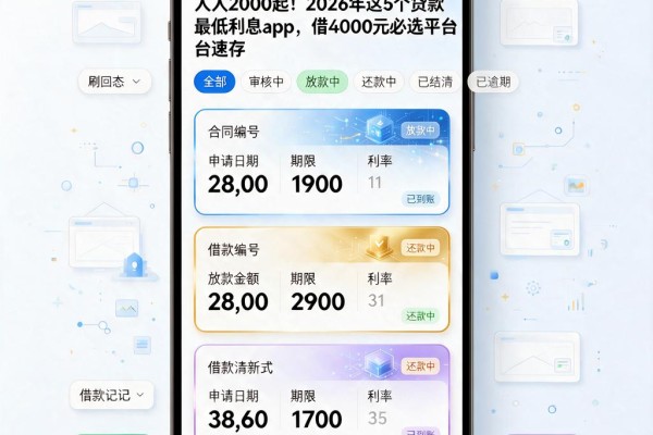 人人2000起！2026年这5个贷款最低利息App，借4000元必选平台速存