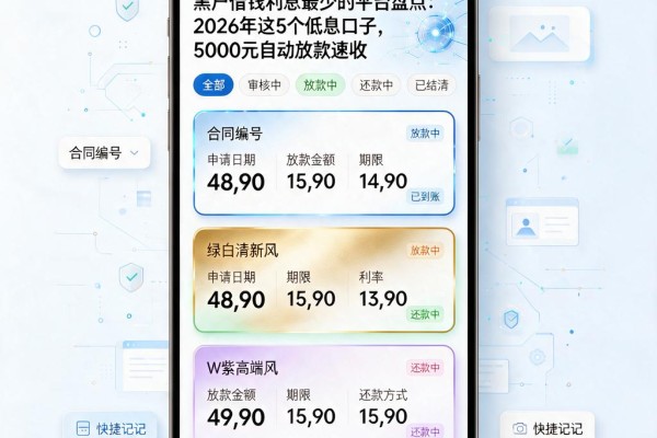 黑户借钱利息最少的平台盘点:2026年这5个低息口子,5000元自动放款速收