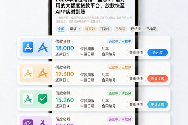 2026年错过可惜!盘点5个最好用的大额度贷款平台,放款快至APP实时到账