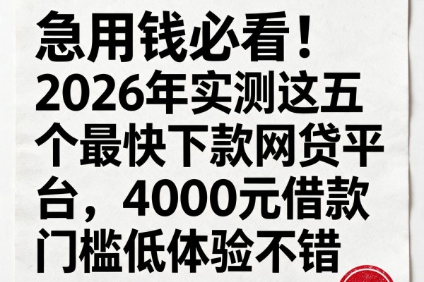 急用钱必看!2026年实测这五个最快下款网贷平台,4000元借款门槛低体验不错