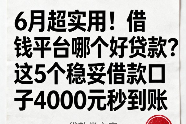 6月超实用!借钱平台哪个好贷款?这5个稳妥借款口子4000元秒到账