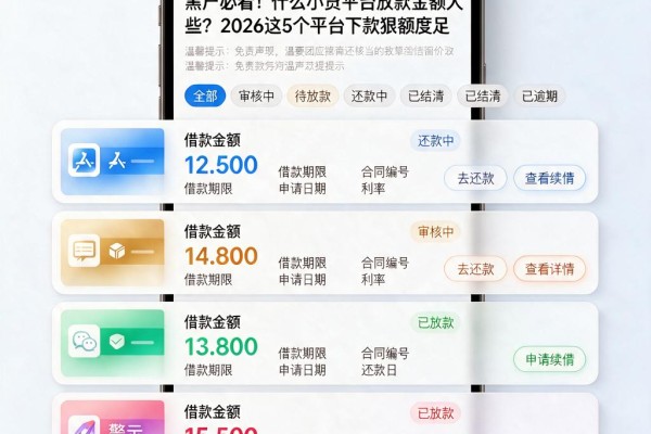 黑户必看！什么小贷平台放款金额大些？2026这5个平台下款狠额度足