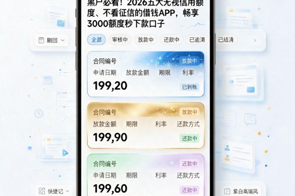 黑户必看!2026五大无视信用额度、不看征信的借钱APP,畅享3000额度秒下款口子
