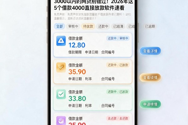3000以内的网贷别错过!2026年这5个借款4000直接放款软件速看
