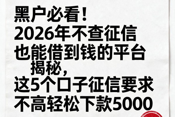 黑户必看!2026年不查征信也能借到钱的平台揭秘,这5个口子征信要求不高轻松下款5000