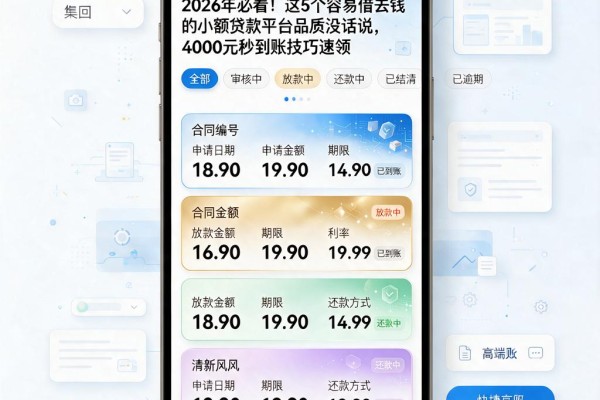 2026年必看！这5个容易借去钱的小额贷款平台品质没话说，4000元秒到账技巧速领