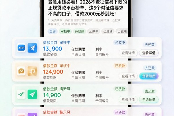 紧急用钱必看!2026不查征信易下款的正规贷款平台榜单,这5个对征信要求不高的口子,借款2000元秒到账!