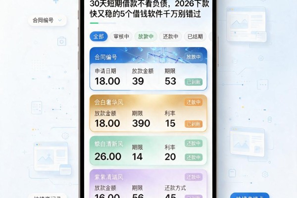 30天短期借款不看负债,2026下款快又稳的5个借钱软件千万别错过