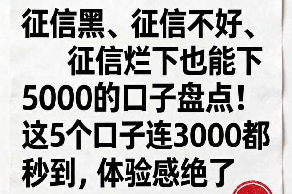 征信黑、征信不好、征信烂也能下5000的口子盘点!这5个口子连3000都秒到,体验感绝了
